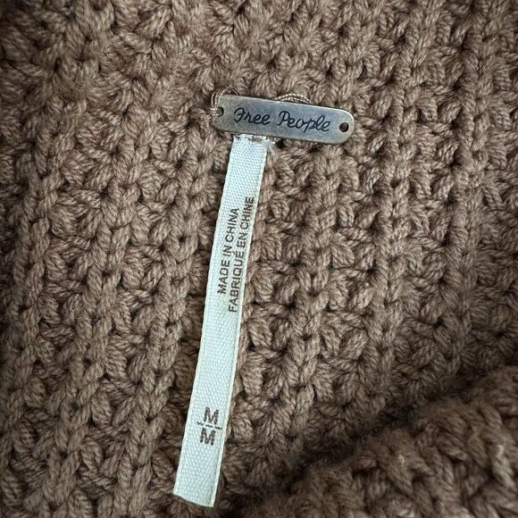 Free People Oversized Slouchy Sweater M Brown Pullover Cowl Neck Chunky Knit - Picture 9 of 14